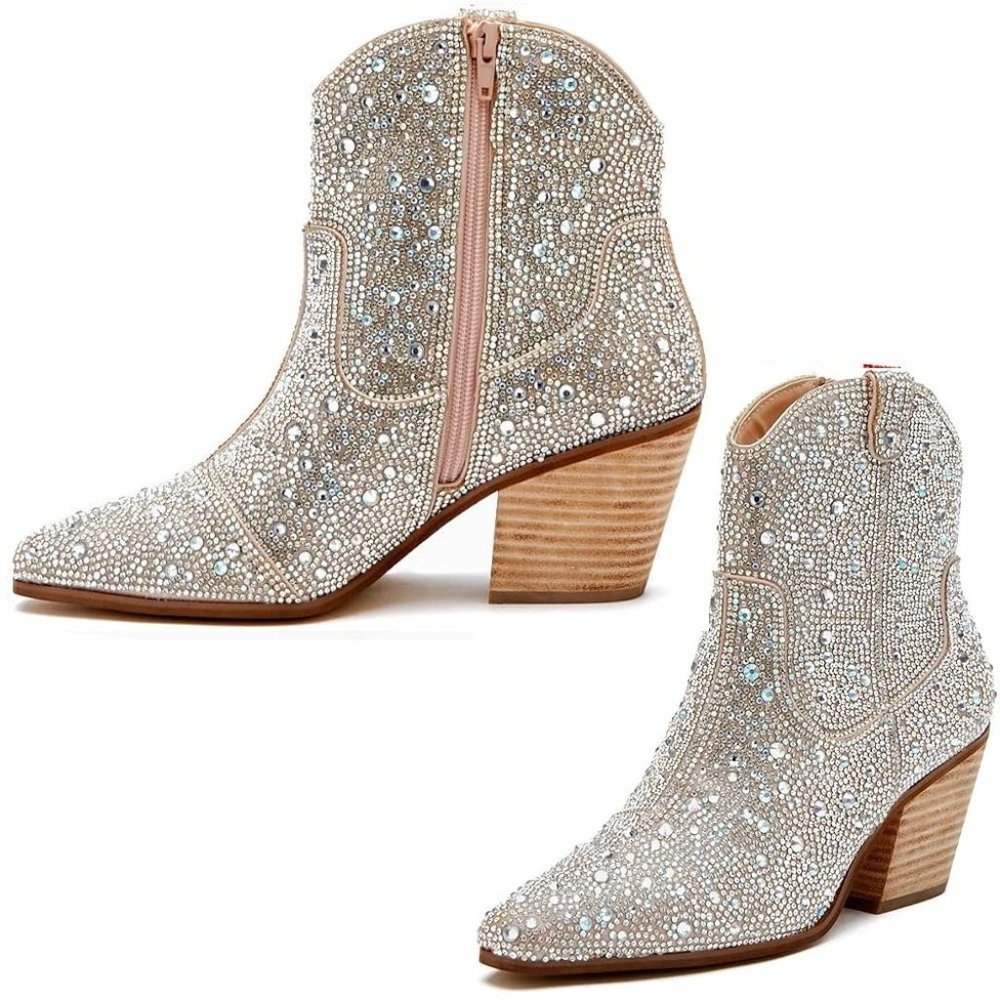 NWT Sparkling Bling Swarovski Crystal BLACK Women Ankle High Cowboy Boot… - Picture 3 of 4